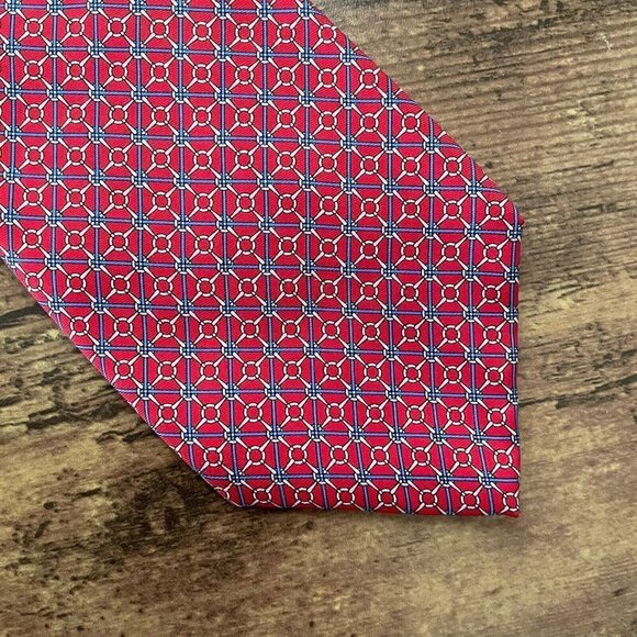 Brooks Brothers 346 Red Silk Necktie Vintage USA Made Horsebit Equestrian Tie - Picture 4 of 8